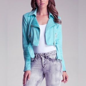 Bebe Women's Natural Faux Suede Crop Jacket Size L
